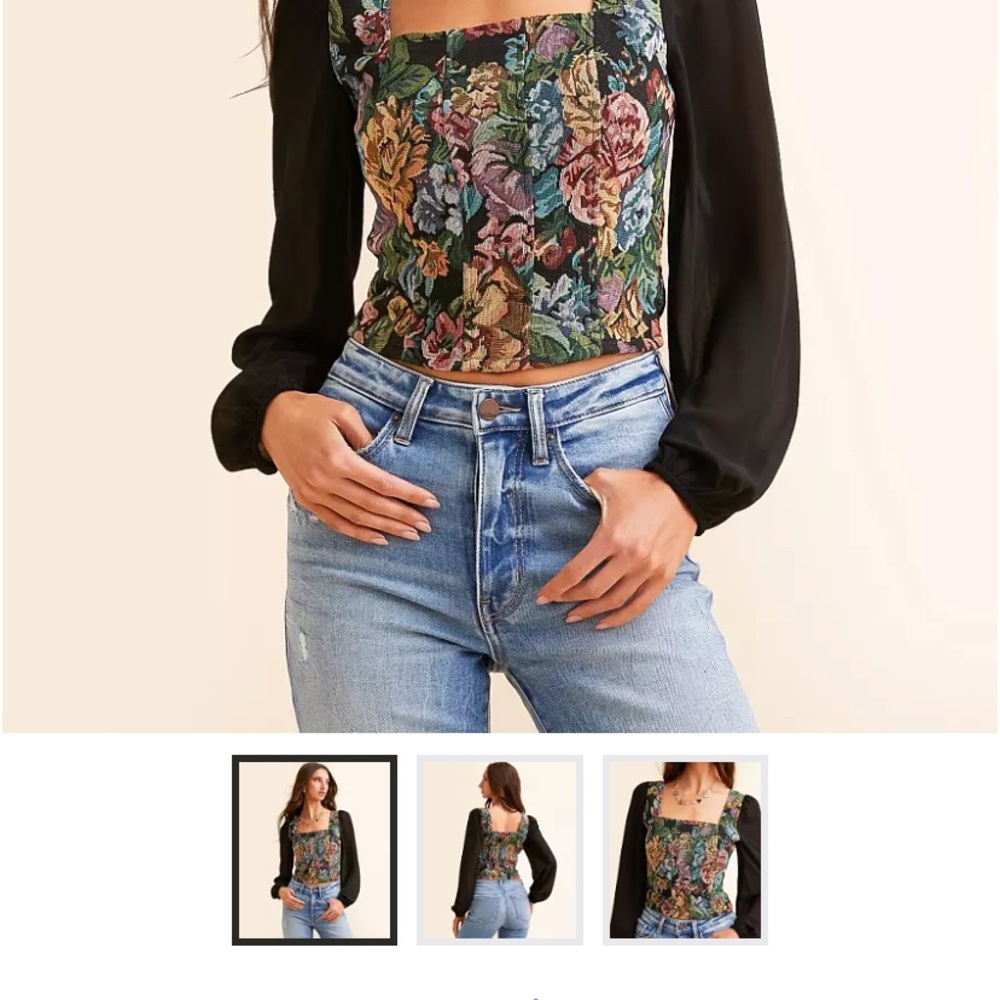 Buckle Black Floral Sheer Sleeve Blouse